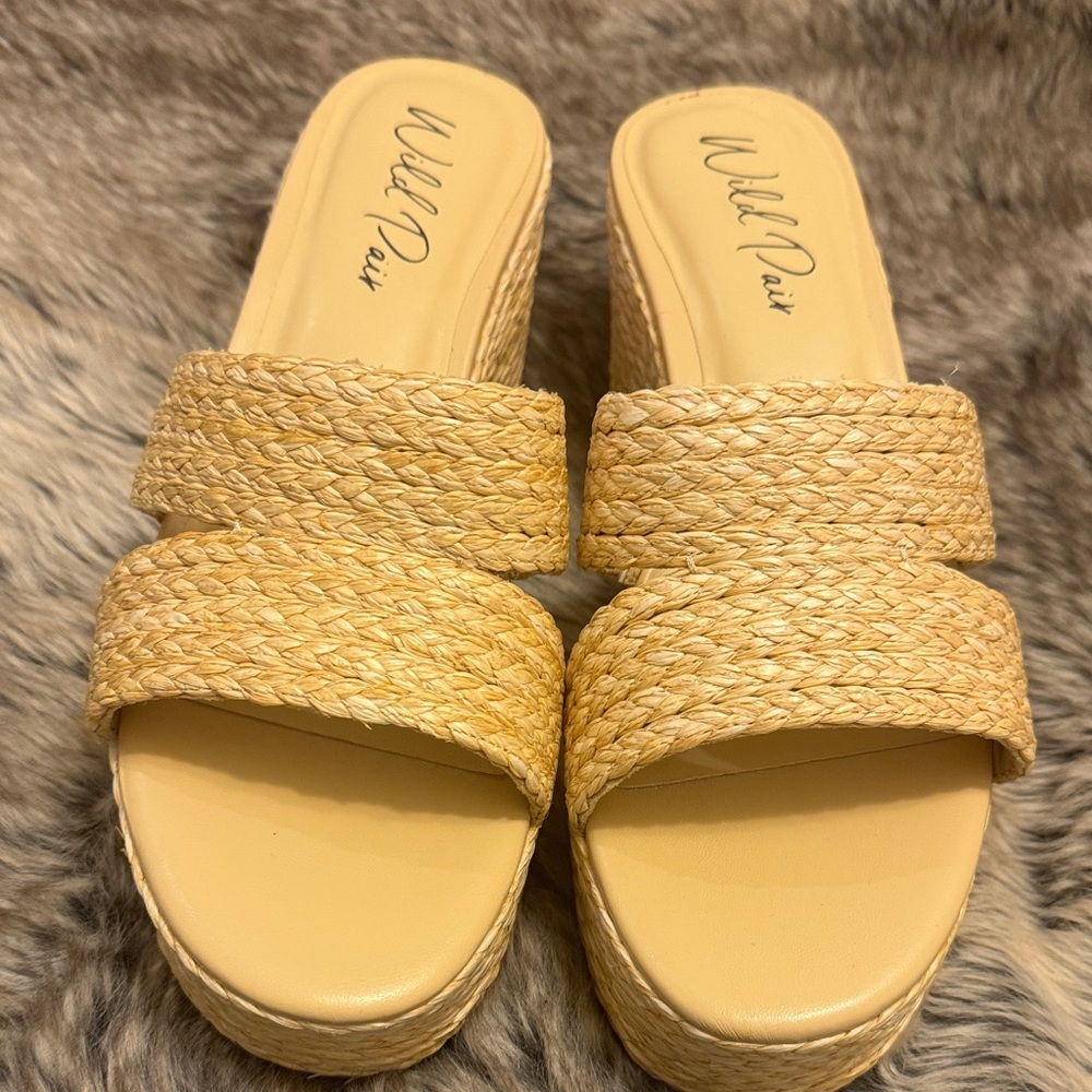 Wild Pair Beige Woven Wedge Sandals